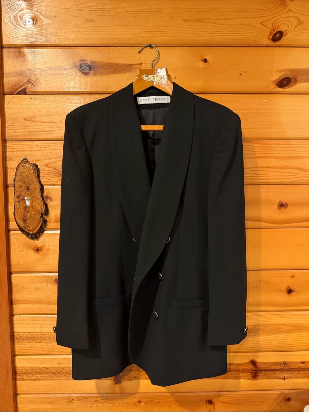 Vintage Evan Picone 100% worsted wool blazer jacket shawl collar gold button USA